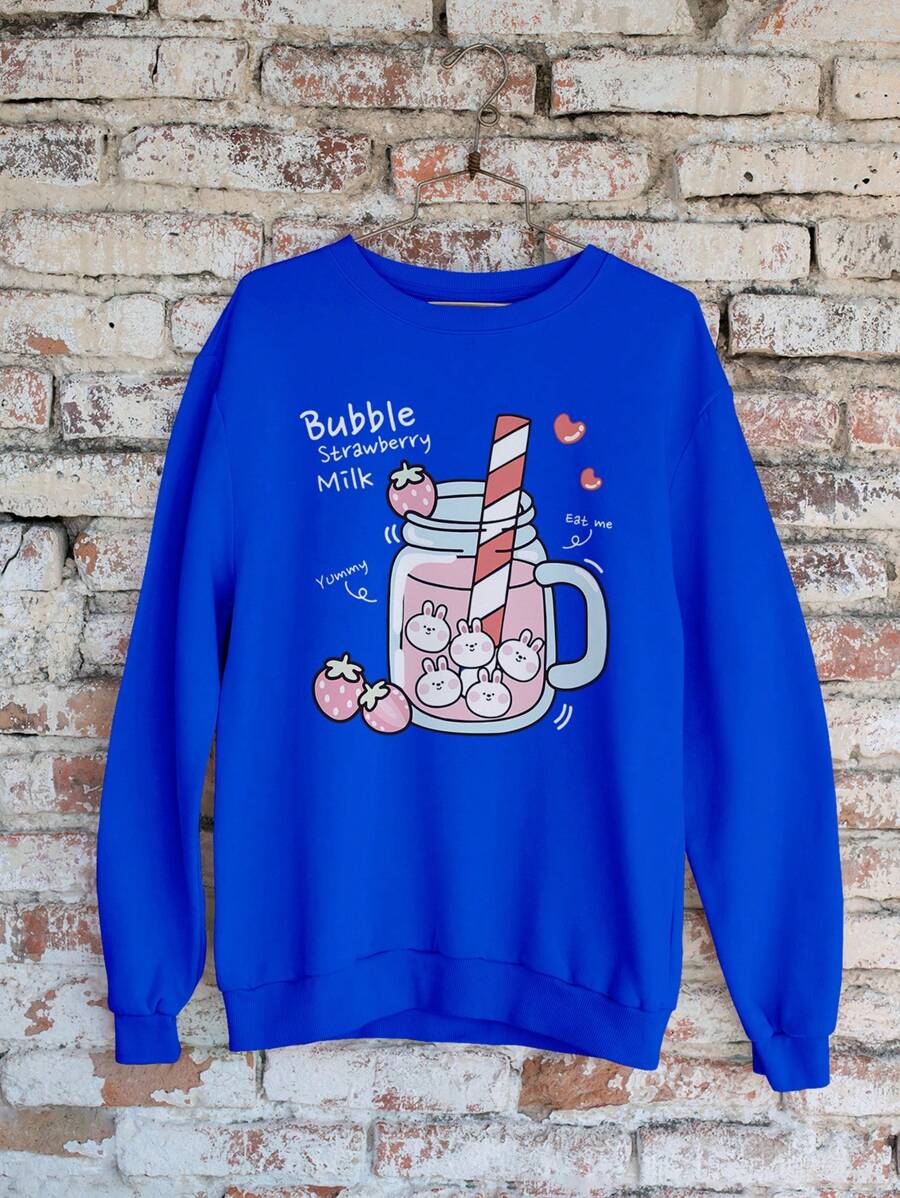 Blouse Moletom Bubble Strawberry Milk GOLA 1174 Fluxo FX - Xanh đậm - Xem 1