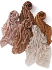 1pc Women Crinkle Hijab Scarf Soft Solid Color Abaya Accessories Head Scarves Plain Turban Shawls And Wraps Headband Winter Fall - Multicolor - View 12