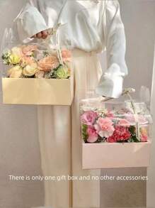 1pc Transparent Hand-Held Rose Gift Box, PVC Valentine Fruit Flower Box,Christmas Valentine Day