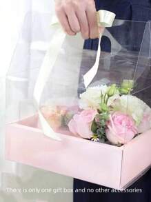 1pc Transparent Hand-Held Rose Gift Box, PVC Valentine Fruit Flower Box,Christmas Valentine Day