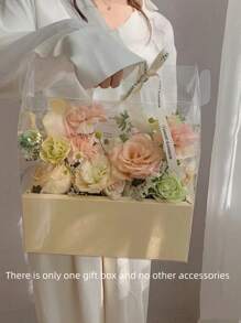 1pc Transparent Hand-Held Rose Gift Box, PVC Valentine Fruit Flower Box,Christmas Valentine Day