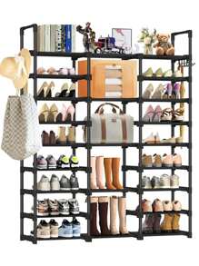 Large Shoe Rack Organizer Closet For Bedroom Entryway Hallway, 9 Tier 50-55 Pair Heavy Duty Shoes Shelf Storage With Versatile Hooks And Wooden Hammer For Entryway Living Room Bedroom