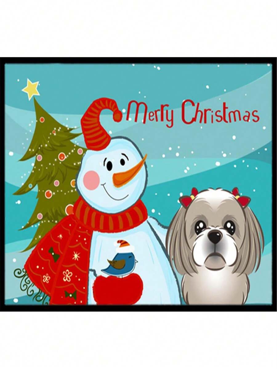 Snowman With Gray Silver Shih Tzu Indoor & Outdoor Mat- 24 X 36 In. - 銀色 - 查看 1