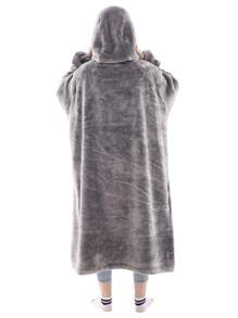 1 Pcs Wearable Blanket Sweatshirt Gifts For Women And Men, Warm And Cozy Giant Blanket Hoodie, Thick Flannel Blanket With Sleeves And Giant Pocket - 灰色 - 查看 2