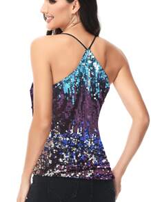Women's Scoop Neck Razer Back Sequin Spaghetti Strap Camisole Tank Top Blouse - Multicolor - View 2