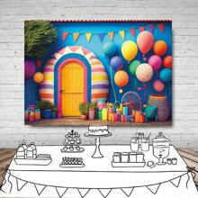 1 pieza Telón de fondo de fotografía para Cumpleaños Feliz, decoración de fiesta de cumpleaños con globos de arcoíris de dibujos animados, utilería para estudio fotográfico y retratos