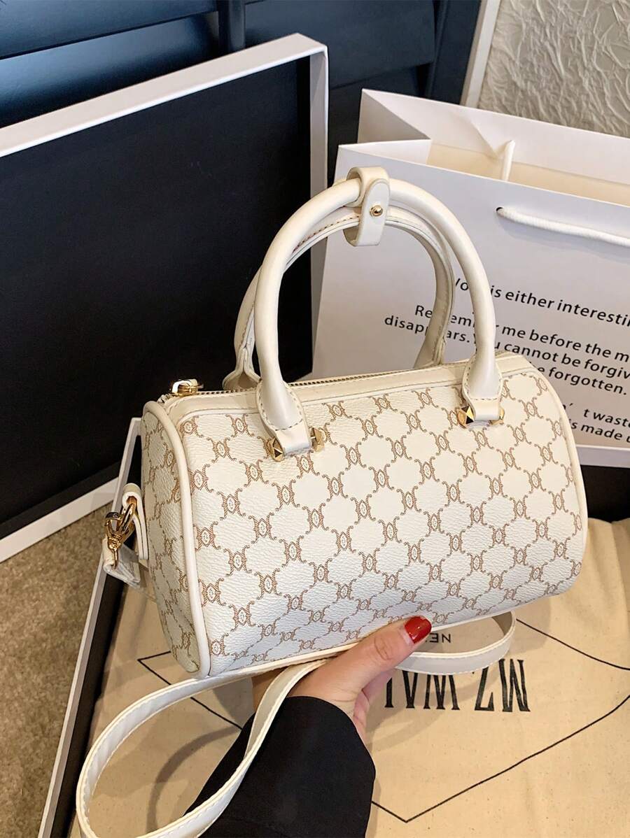 SHIMEINI 1 件 2025 新款时尚复古印花波士顿单肩手提包，适合女性日常使用、办公室、通勤、假日旅行、节日、约会、礼物