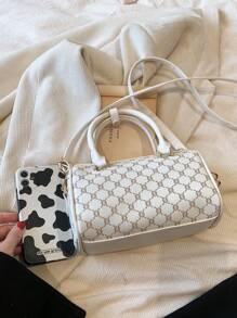 SHIMEINI 1 件 2025 新款时尚复古印花波士顿单肩手提包，适合女性日常使用、办公室、通勤、假日旅行、节日、约会、礼物 - 白色 - 查看 5