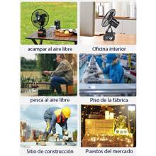 Ventilador de batería de litio para exteriores, recargable, batería de larga duración, gran capacidad, potente, pequeño camping, pesca, sitio de construcción, dormitorio, hogar. - Negro - Ver 2