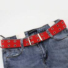 1 件时尚双孔帆布皮带，别致镂空长款牛仔腰带 - A - 查看 17