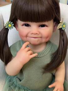 1 PC 22 Inches 55 CM Reborn Doll Raya Full Body Vinyl Smiling Girl Handcraft Lifelike Newborn Already Painted Baby With Hair Wig(Pacifier Send Random) - Vinyl Girl - View 3