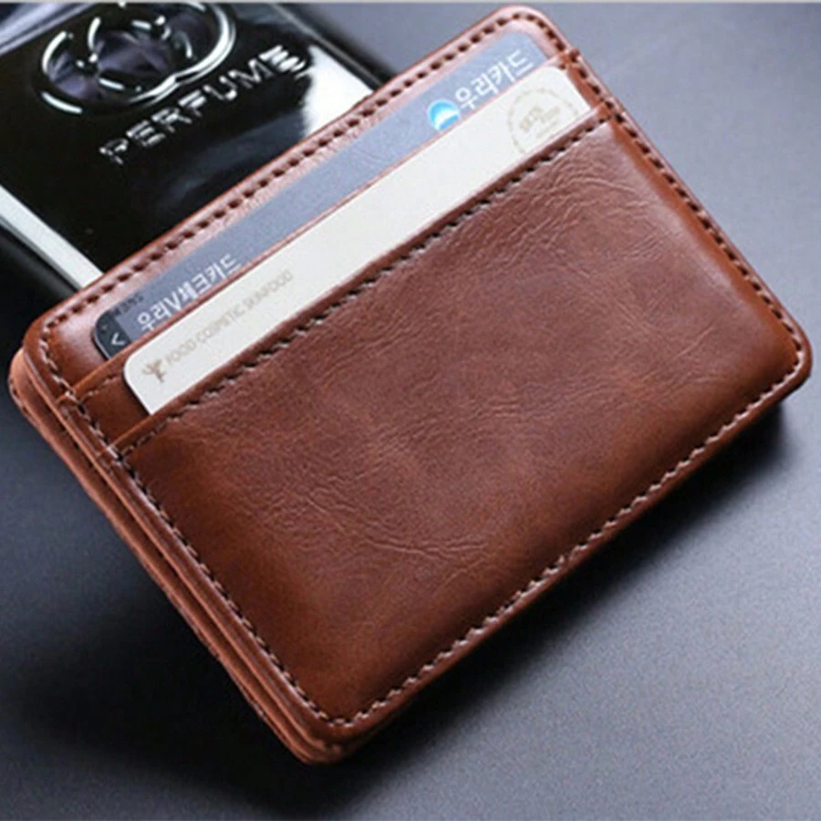 Cartera mágica multifuncional de PU para hombre con monedero y ranuras para tarjetas Nuevo diseño Tarjetero corto plegable Tarjetero Monedero Tarjetero Tarjetero de negocios Tarjetero para hombre Mini Cartera para tarjetas - Café integral - Ver 1