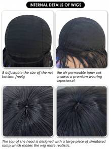 alicegarden 1 Piece Synthetic Heat-Resistant Straight Hairpiece In Black,16 Inches Long, Short Wigs With Bangs,Made From Fiber, Suitable For Daily Use, Natural And Realistic False Hairpiece(Excluding Accessories) - Black - View 8