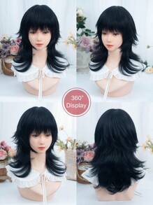 alicegarden 1 Piece Synthetic Heat-Resistant Straight Hairpiece In Black,16 Inches Long, Short Wigs With Bangs,Made From Fiber, Suitable For Daily Use, Natural And Realistic False Hairpiece(Excluding Accessories) - Black - View 6