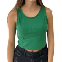 Basic Ribbed Cropped Colors Spring Summer Slim Beach One Size 3058A - 綠色 - 查看 4