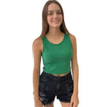 Basic Ribbed Cropped Colors Spring Summer Slim Beach One Size 3058A - 綠色 - 查看 3