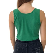 Basic Ribbed Cropped Colors Spring Summer Slim Beach One Size 3058A - 綠色 - 查看 6