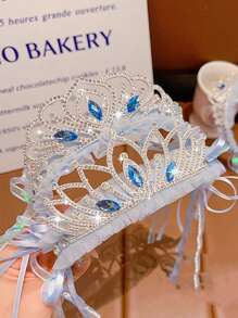 1 pezzo Copricapo a corona con fiocchi di neve blu per ragazze, accessorio per capelli da principessa di Frozen