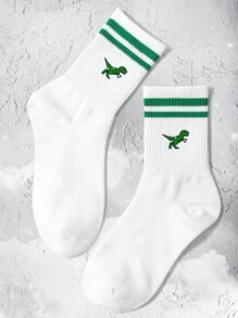 1 par de calcetines medianos unisex con estampado de dinosaurio para deportes, suaves y cómodos, de uso casual, que absorben la humedad y transpiran, adecuados para estudiantes que regresan a la escuela y para uso diario de adultos y parejas