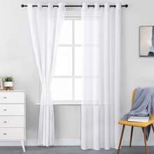 Cortinas Translucidas Equilibrar La Privacidad y La Luz, Cortinas Transparentes para Recamara y Sala Ligero Vertical con Ojales en La Parte Superior, 2 Paneles, Blanco - 132*241 - Ver 1