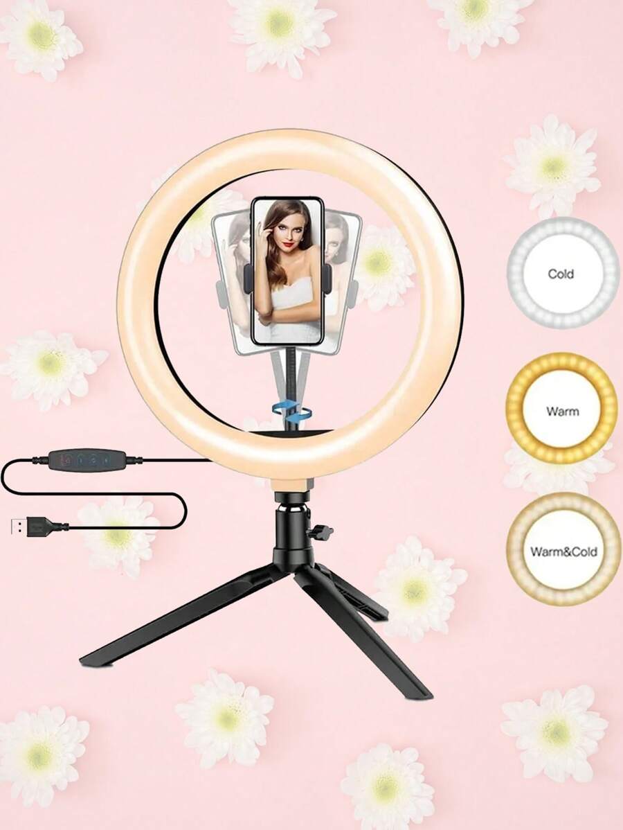 Aro de Luz 8" con Trípode Aro para Selfies Lámpara para Celular - Negro - Ver 1