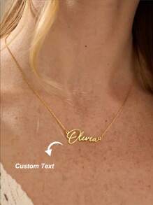定制名字吊坠项链可爱不锈钢简约时尚珠宝复古金色链私人 DIY 配饰送给朋友的最佳礼物 - 風格2 - 查看 2