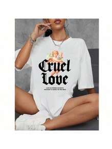 Women's T-Shirt Blouse T  Fashion Cotton Plus Size Children's Angel Love Streetwear - trắng - Xem 3