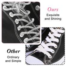 1 Paio Di Lacci Per Scarpe Con Corda Glitter Di Strass, Lacci Per Scarpe Con Strass Luminosi Per Scarpe, Pantaloni Della Tuta, Felpe - Bianco - Visualizzare 5