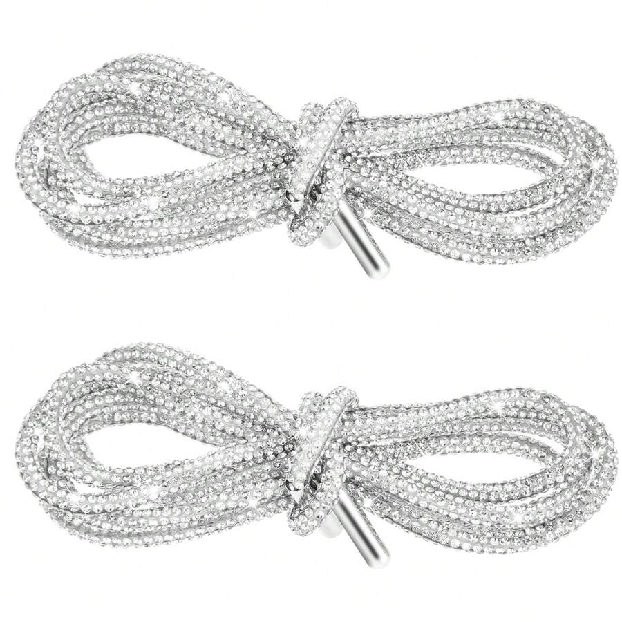 1 Paio Di Lacci Per Scarpe Con Corda Glitter Di Strass, Lacci Per Scarpe Con Strass Luminosi Per Scarpe, Pantaloni Della Tuta, Felpe - Bianco - Visualizzare 1