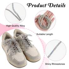 1 Paio Di Lacci Per Scarpe Con Corda Glitter Di Strass, Lacci Per Scarpe Con Strass Luminosi Per Scarpe, Pantaloni Della Tuta, Felpe - Bianco - Visualizzare 2