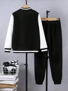 2pcs/Set Tween Boys Baseball Jacket And Jogger Pants Back To School Outfit - Spring/Autumn