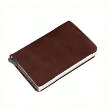 PU 皮革男士智能金属薄款超薄弹出式钱包小号黑色钱包金属钱包男士卡套小钱包钱包包钱包卡夹钱包名片夹男士信用卡夹迷你钱包卡片钱包射频识别钱包 - 棕色 - 查看 16