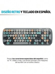 Redlemon Kit de Teclado y Mouse Inalámbrico Diseño Retro Vintage USB - Gris Claro - Ver 5