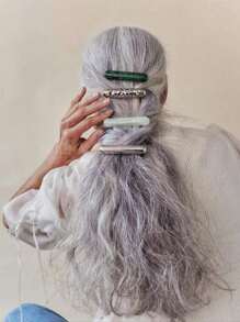 1 件女士皱纹印花条形发夹，金属时尚发饰，简约风格发夹，法国鳄鱼卷发夹孔，用于发型设计、染色、银色、造型（男女均可使用） - 彩色 - 查看 3