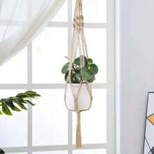 4 件装带蕾丝设计的植物吊架 - 手工杏色绳花盆架 - 非常适合室内外花园装饰、家居装饰、房间装饰、墙壁装饰 - 杏色 - 查看 5