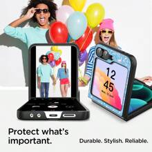 1Pc Glitter Phone Case With Hinge Protection Shockproof Rugged Sparkle Bling Cute Protective Cover Compatibility With Samsung Galaxy Z Flip 6 2024 - Glitter Blue - View 6