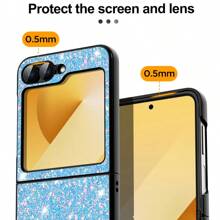 1Pc Glitter Phone Case With Hinge Protection Shockproof Rugged Sparkle Bling Cute Protective Cover Compatibility With Samsung Galaxy Z Flip 6 2024 - Glitter Blue - View 2
