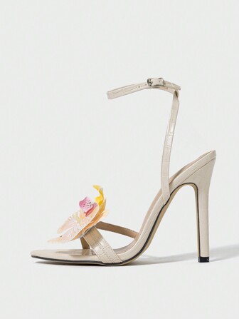 Women's High-Heel Sandals, Spring Summer Sexy Peep-Toe Embossed Floral Platform Pumps, Elegant Apricot Stilettos