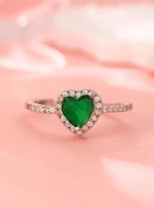 可调节奢华彩色心形铜戒指，镶嵌水钻，适合婚礼、宴会、派对、节日等场合，是馈赠亲友的绝佳礼物。 - 彩色 - 查看 16