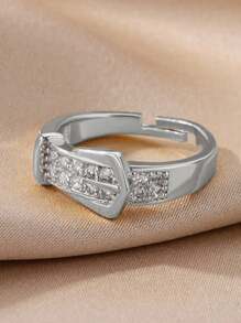 1 Pc Fashion Cubic Zirconia Belt Ring For Women Gold Color Stainless Steel Adjustable Geometric Ring Wedding Party Jewelry Gift