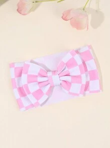 1 件棋盘蝴蝶结婴儿头带粉色和白色格子和奶牛图案发带，适合幼儿女孩婴儿新生儿可爱发带蝴蝶结松紧带赛车蝴蝶结发带时尚弹性头巾儿童婴儿发饰，适合爱情情人节 - 彩色 - 查看 5