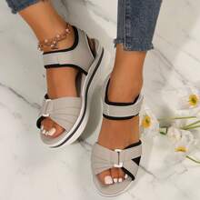 Women's Platform Wedge Sandals Casual Summer Pad High Heel Sandals Adjustable For Outdoor Leisure Travel - 灰色 - 查看 8