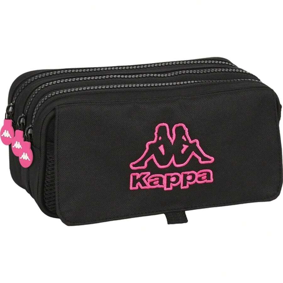 BIG KAPPA TRIPLE TOOLCASE "BLACK AND PINK" - Spacious And Practical Pencilcase - Versatile For Every Day - Modern And Elegant Design - Multicolor - View 1
