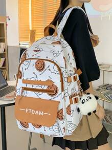 New Campus Backpack, Korean Minimalist School Bag For High School Students, Lightweight Book Bag With AccessorySchool Backpack,School Bag,School Bookbag,Big Backpack,Backpack School,Back To School BagsLarge Capacity,Portable,Lightweight,Laptop Compartment, Suitable For Teen Girls Women College Students, Perfect For Back To School,College,Middle School, High School,First Day Of School - Brown - View 3