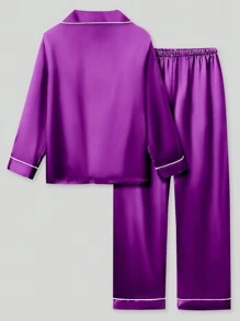2pcs Tween Girls Purple Long Sleeve Pajama Set - Multicolor - View 2