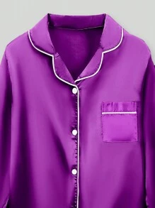 2pcs Tween Girls Purple Long Sleeve Pajama Set - Multicolor - View 5