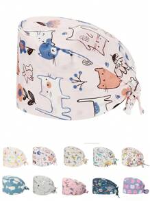 1 pieza Gorra de enfermera de poliéster con impresión digital para mujeres, antibacteriana y a prueba de polvo, apta para personal médico, hospital, limpieza del hogar, etc. - Multicolor - Ver 8