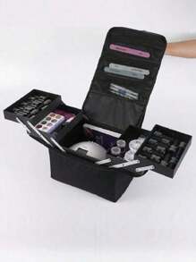 Professional Female Makeup uñas Artist Travel Cosmetic Case Brush Organizer Box Multi-functional uñas Beauty Stylist Makeup Organizer - Negro - Ver 4