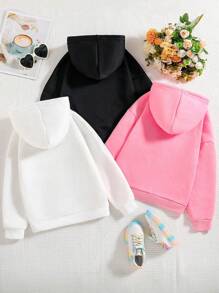 3pcs Tween Girls Patterned Graphic Fleece Hooded Sweatshirts Set - Multicolor - View 2