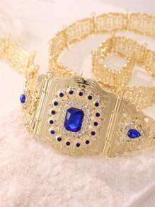 1pc Adjustable Length Moroccan Style Waist Chain, Women's Robe Metal Belt With Rectangular Rhinestone Inlay, Suitable For Wedding, Party, Festival, Ramadan Outfit Accessory - Waist Chain - View 6